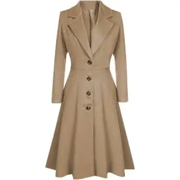 Womens Winter Lapel Button Long Trench Coat Jacket 